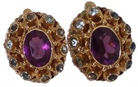 18kt Gold Antique Style Amethyst & Diamond Earring
