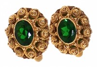 18kt Gold Oval Emerald Antique Style Earrings