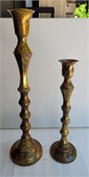 Brass candle holders. 30" & 22". Each screws