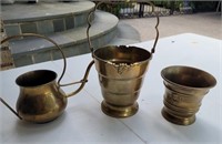 Brass coffee server, pail and bowl.