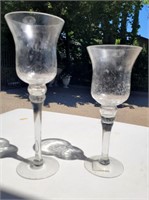 Glass candle holders. 14" & 12"