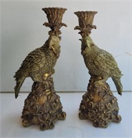 Dick Hsiao vintage resin parrot candle sticks.