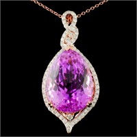 14K Gold 28.58ct Kunzite & 0.78ctw Diamond Pendant