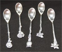 5 FLORAL TOP SILVER PLATE PAP SPOONS