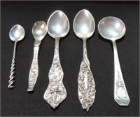 5 DIFFERENT STERLING SILVER SPOONS -