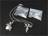 3 STERLING SILVER CHERUB PENDENTS WITH STERLING CH