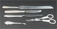 5 ASSORTED UTENSILES WITH STERLING HANDLES
