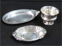 3 MINIATURE STERLING SILVER PLATTERS AND BOWL