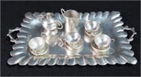 MINIATURE COFFEE POT, SUGAR, 4 CUPS & SAUCERS, AND