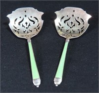 2 STERLING SILVER ENAMELED SLOTTED SPOONS