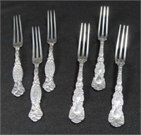 6 STERLING SILVER COCKTAIL FORKS - 2 DIFFERENT PAT