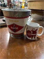 METAL COCA COLA BUCKET AND CUP