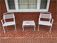 White wrought iron patio chairs