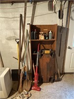 Selection of Long Handle Tools, Shelf & Contents