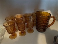 Vintage amber glass cups and pitcher