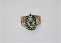Ladies 10k YG Emerald & Diamond Ring