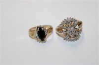 Two 10 kt Gold Ladies Onyx And Diamond Rings
