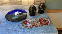 Lot of decorative jars, plate, and tray