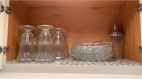 Lot of glass sundae cups, dishes, and shaker