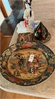 Oriental tray, figurine and other