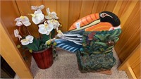 Toucan art, monkey decoration, and flowers