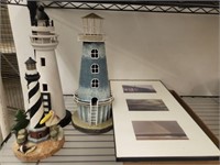 GROUP OF BEACH DECOR-LIGHT HOUSES, PICTURES, MISC