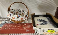 TRAY- BASKET, WOODEN CHICKEN DECOR