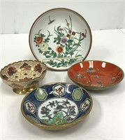 Enameled Brass and Porcelain Bowls