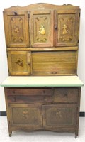 Antique Cottage-Painted Oak Hoosier Cabinet