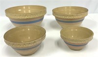 Four Antique McCoy Banded Yelloware Bowls