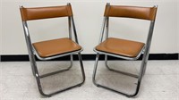 Arrben Italy Chrome and Leather Folding Chair Pair