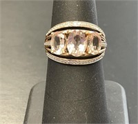 14 KT Diamond Pink Quartz Ring