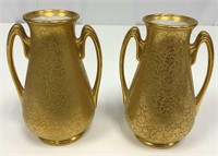 Vintage Wheeling Decorating Glass Vases, Pair