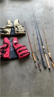 Life jackets 2pcs fishing poles 5 pcs
