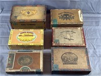 Lot of 6 Vintage Wooden Cigar Boxes