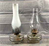 2 Vintage Clear Glass Oil Lamps