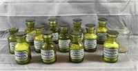 12 Green Colored Apothecary Bottles & Mason's Jar