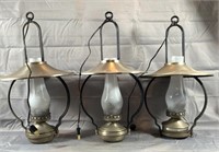 3 Vintage Hanging Metal Electric Lanterns