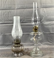 (2) 17" & 13" Clear Glass Oil Lamps