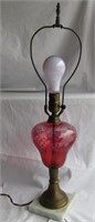 Cranberry Glass Lamp w/ Marble Base 24" T