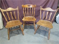 3 Wood Chairs Rough Tallest Has 34" T Back