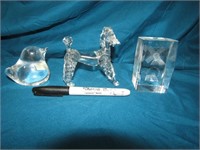 3 Clear Glass Figurines