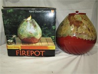 10" T Hand Glazed Ceramic Fire Pot