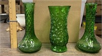 3 Vintage Green Large Bud Vases / NO SHIP