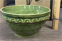 Green Vintage Pottery Mixing Bowl Signed