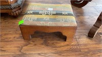 Small wooden foot stool with cloth cover 13x10x6"