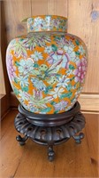 Ceramic hand painted urn, 8.5’’ with stand