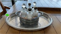 Caster Set-Silver plate 16’’ tray w/ 6 matching