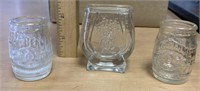 3 Small JIM BEAM JARS/SHOT GLASSES