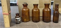 5 Vintage Small Brown Bottles